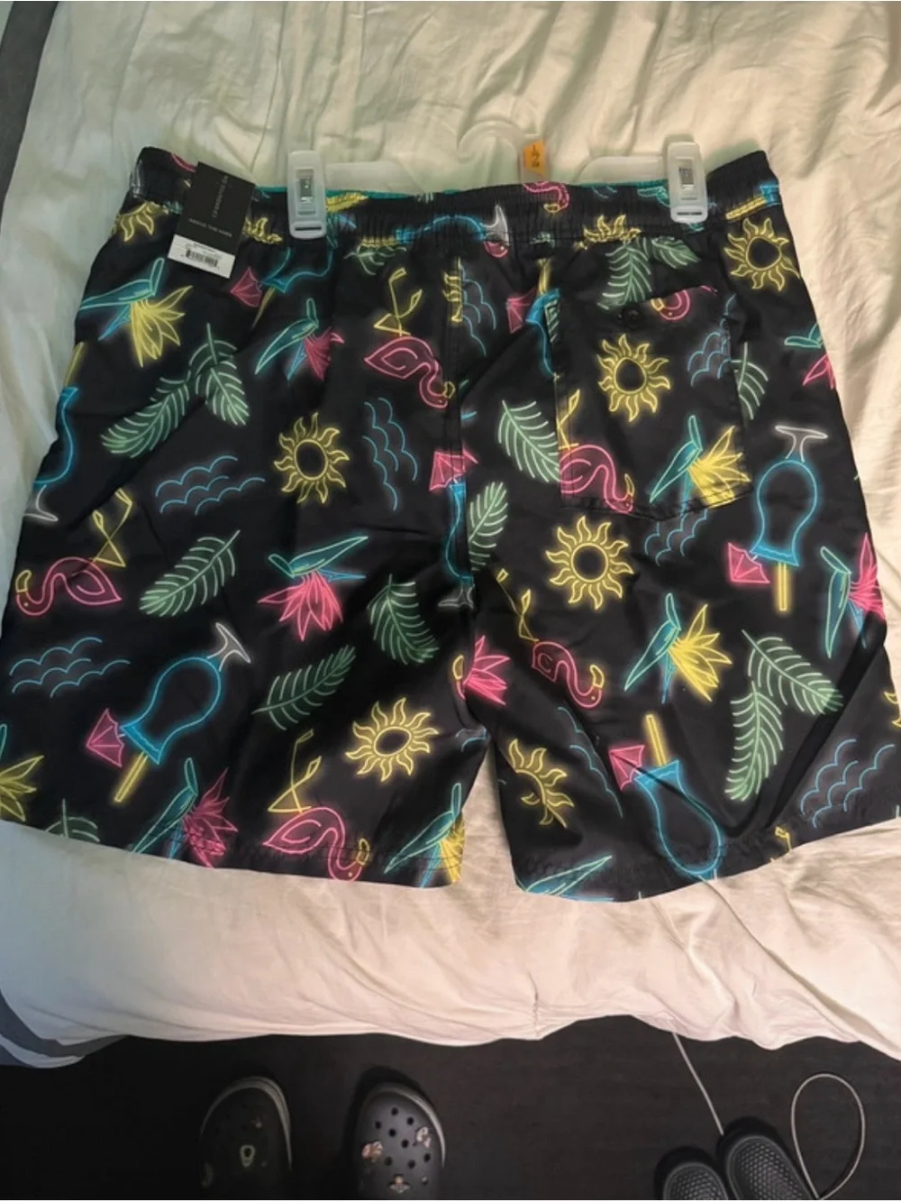 No Boundaries Black Neon Tropical Print Men’s Shorts